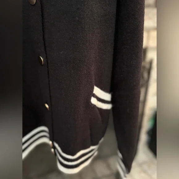 Nanette Lepore Black & Cream Varsity Cardigan Sweater Size XL NWT - Picture 7 of 11